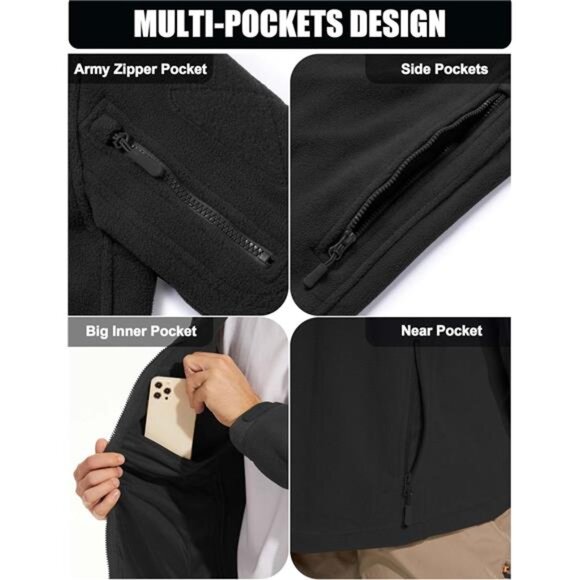 Mens Tactical Fleece Jacket Military Hoodie Outdoor Hiking Camping Winter Coat - Picture 6 of 7